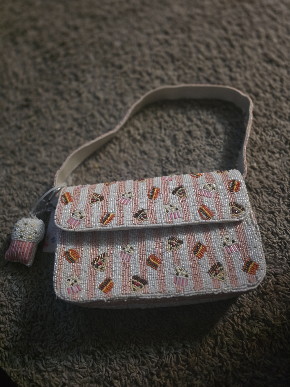 Indian Summer Pink Beaded Popcorn & Candy Shoulder Bag